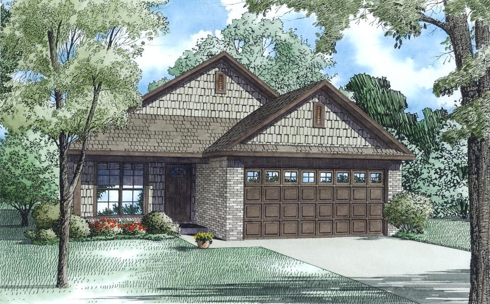 Front Elevation of this Ranch House (#153-1995) at The Plan Collection.