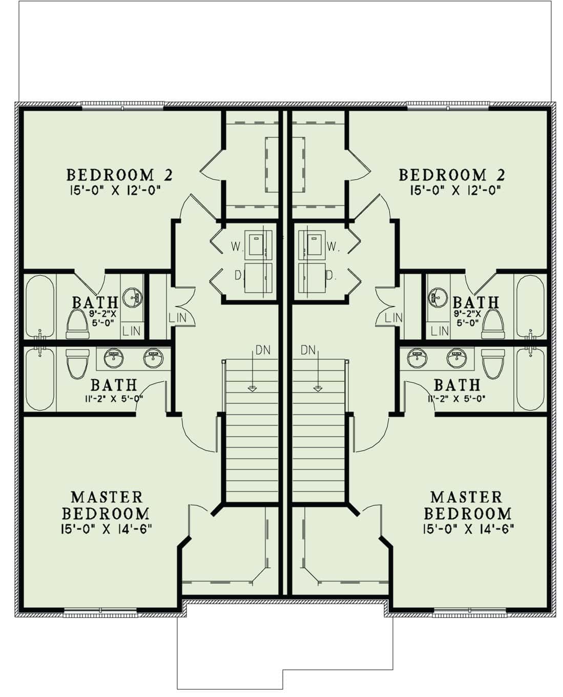 Floor Plan Second Story of Multi-Unit Plan #153-1998