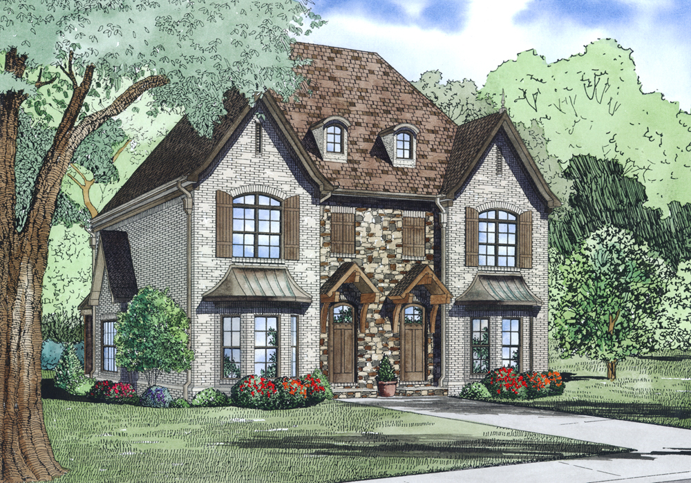 Front Elevation of this Multi-Unit House (#153-1999) at The Plan Collection.