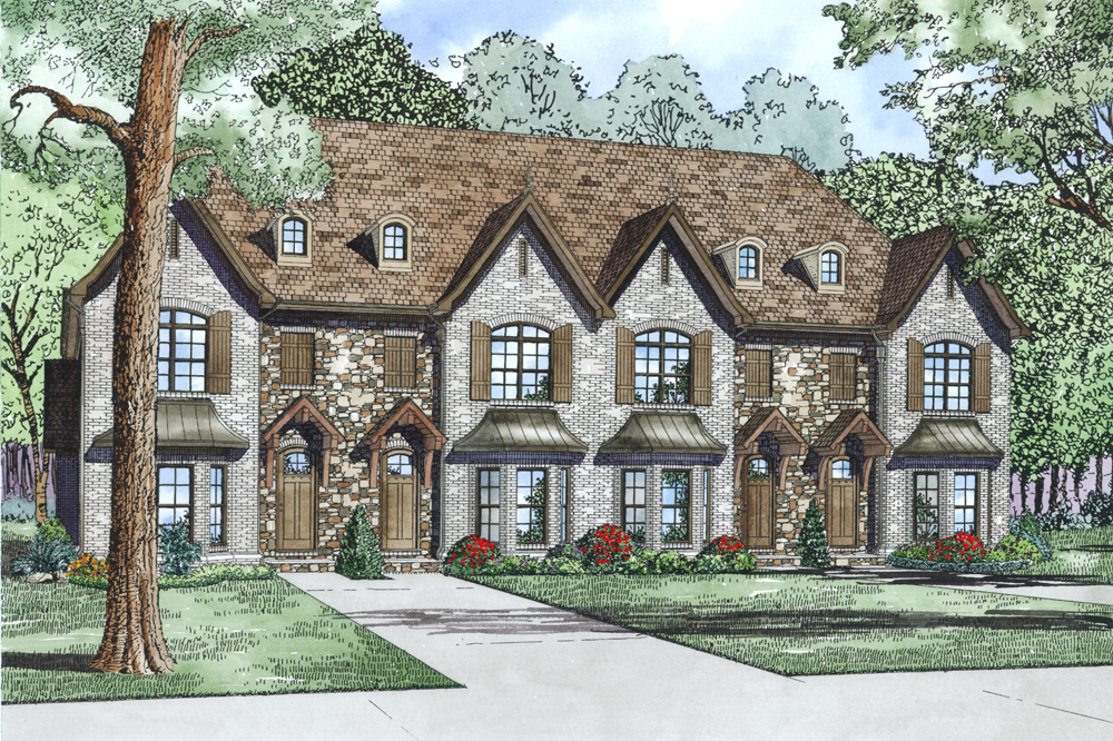 Front Elevation of this Multi-Unit House (#153-2000) at The Plan Collection.