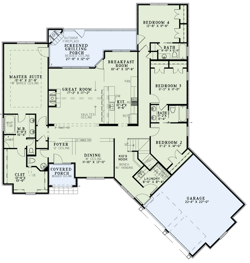 Floor Plan First Story of Craftsman Plan #153-2001