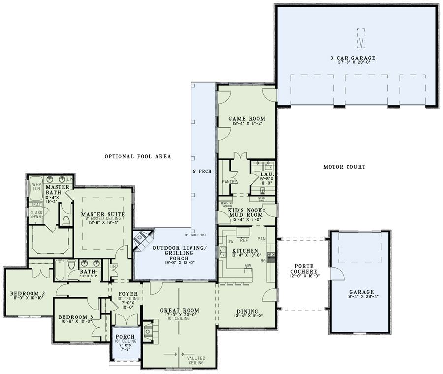 Floor Plan First Story of Ranch Plan #153-2004
