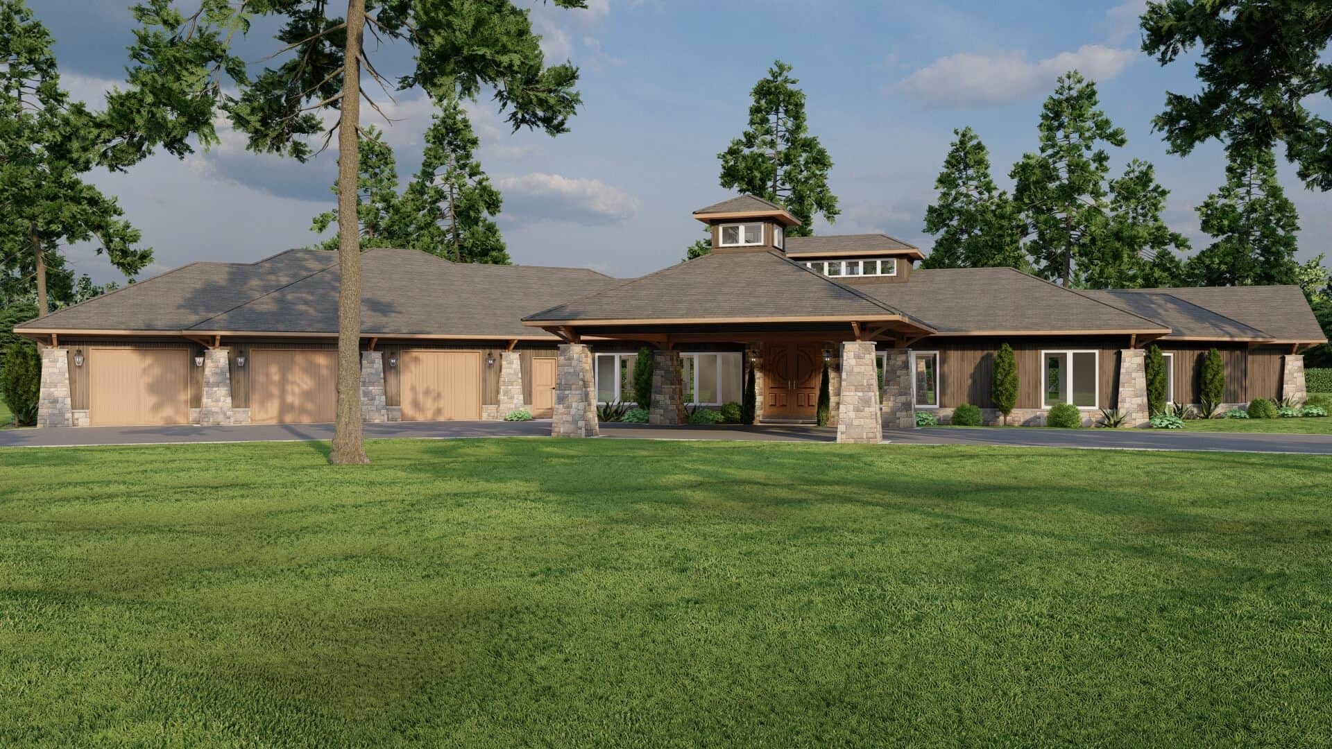 Front rendering of Contemporary home plan (ThePlanCollection: House Plan #153-2005)