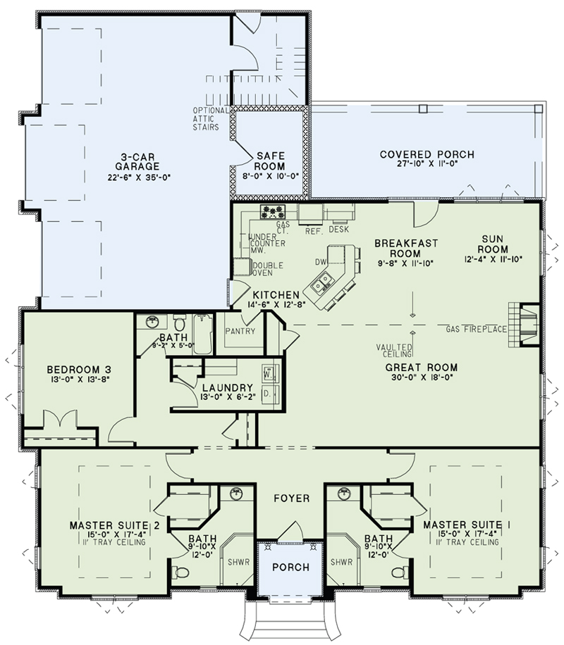 Floor Plan First Story of Ranch Plan #153-2009