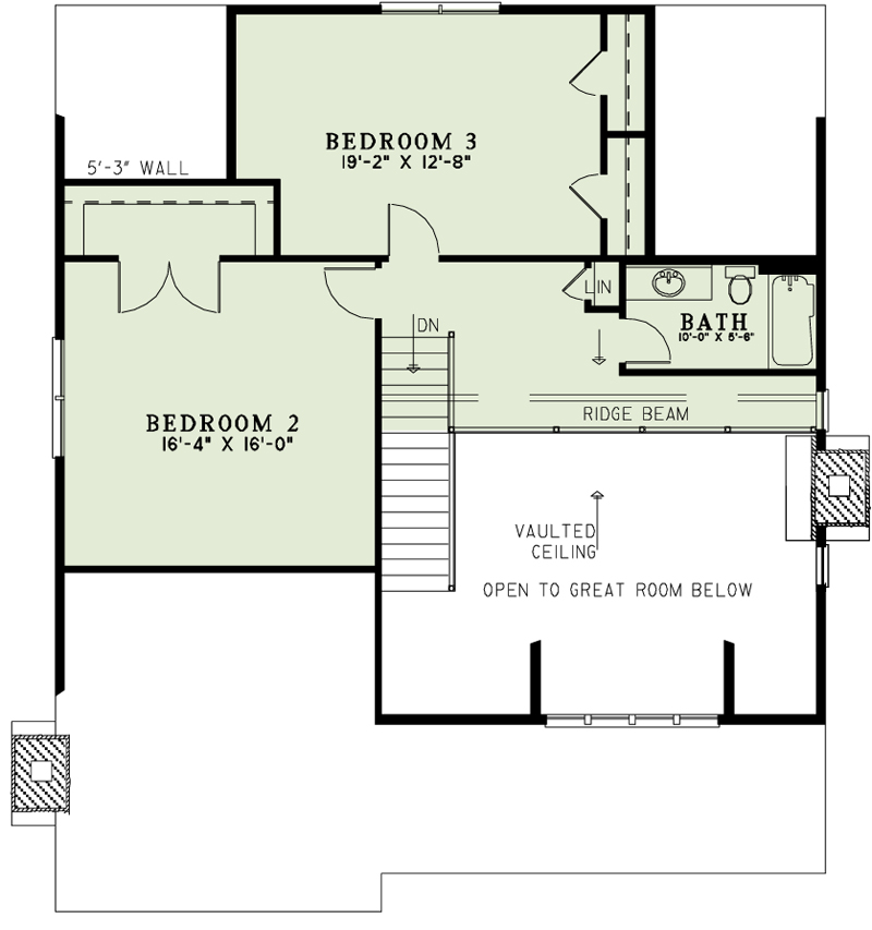 Floor Plan Second Story of Cottage Plan #153-2010