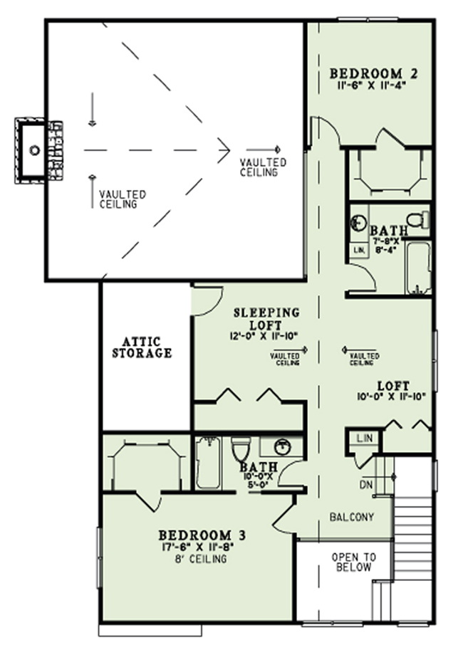 Floor Plan Second Story of Craftsman Plan #153-2012