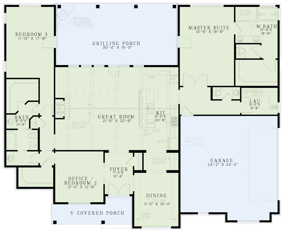 Floor Plan First Story of Ranch Plan #153-2013