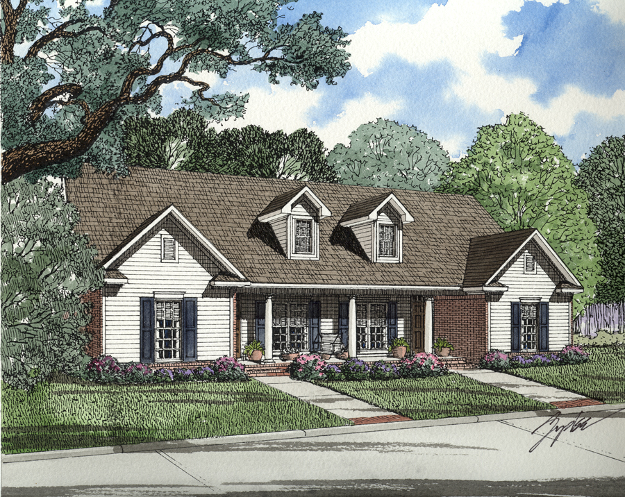 Front Elevation of this Multi-Unit House (#153-2014) at The Plan Collection.