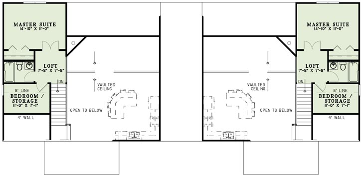 Floor Plan Second Story of Multi-Unit Plan #153-2018