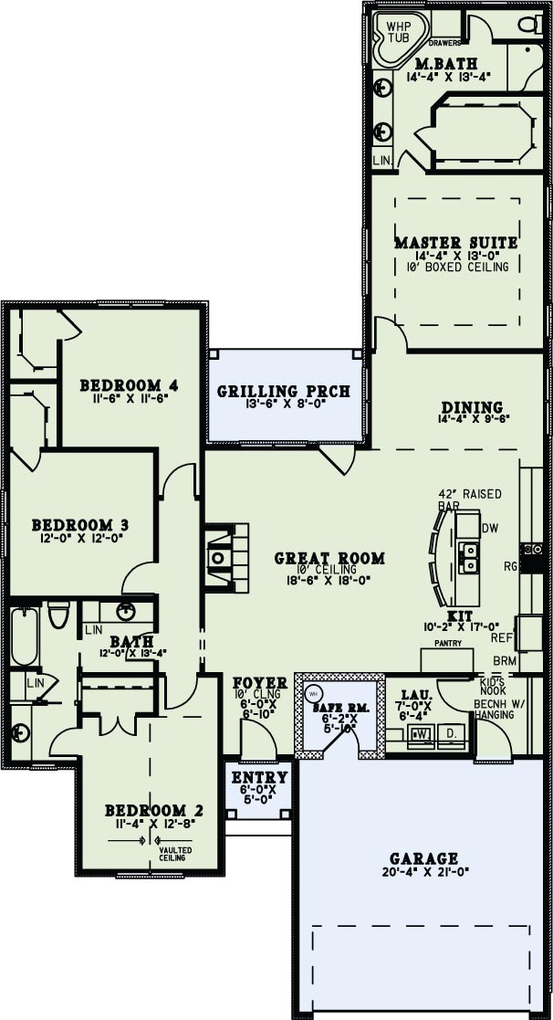 Floor Plan First Story of Ranch Plan #153-2020