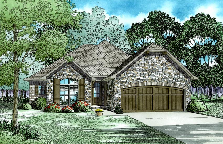 Front Elevation of this Ranch House (#153-2020) at The Plan Collection.