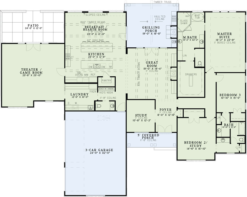 Floor Plan First Story of Ranch Plan #153-2023