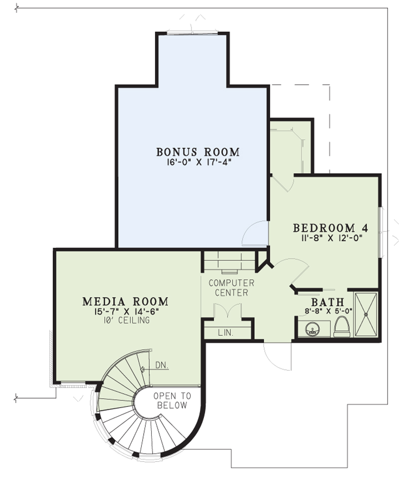 Floor Plan Second Story of European Plan #153-2025