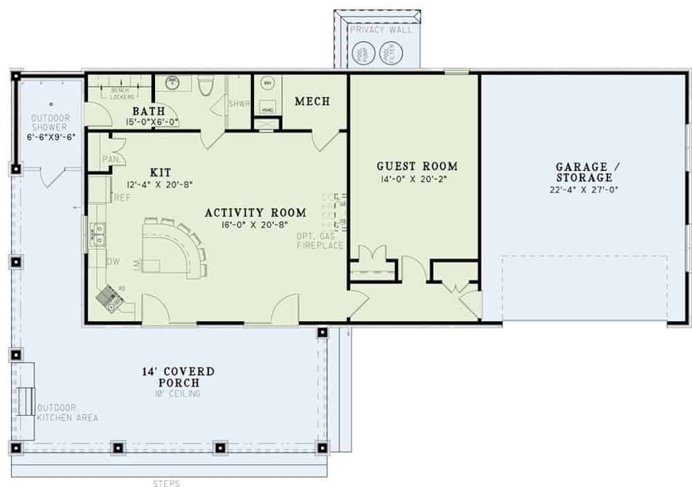 Floor Plan Main Level of Cottage Plan #153-2027