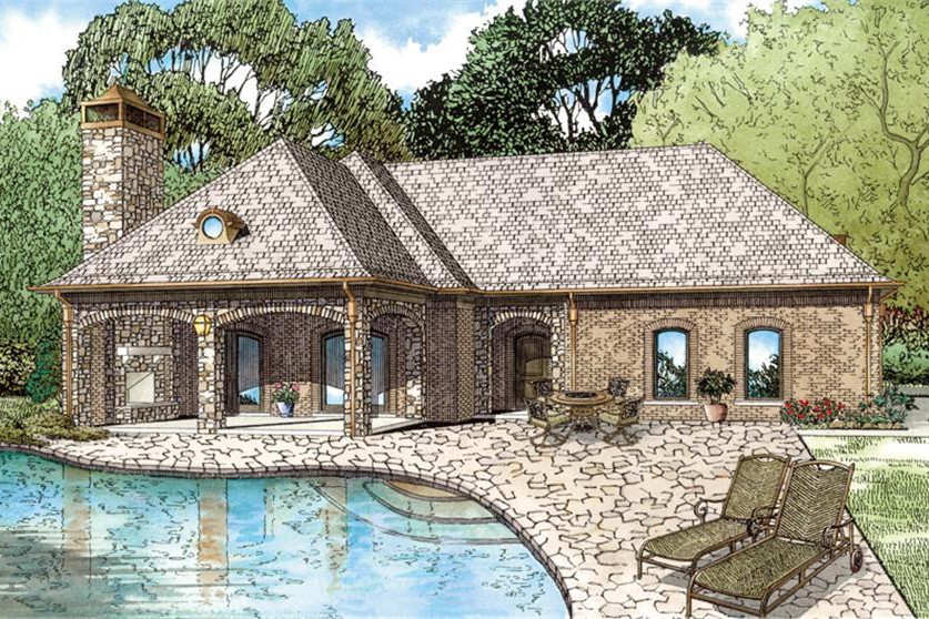 Color rendering of European home plan (ThePlanCollection: House Plan #153-2028)