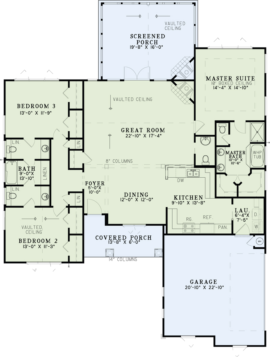 Floor Plan First Story of Ranch Plan #153-2030