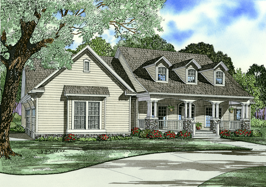 Front Elevation of this Farmhouse (#153-2031) at The Plan Collection.