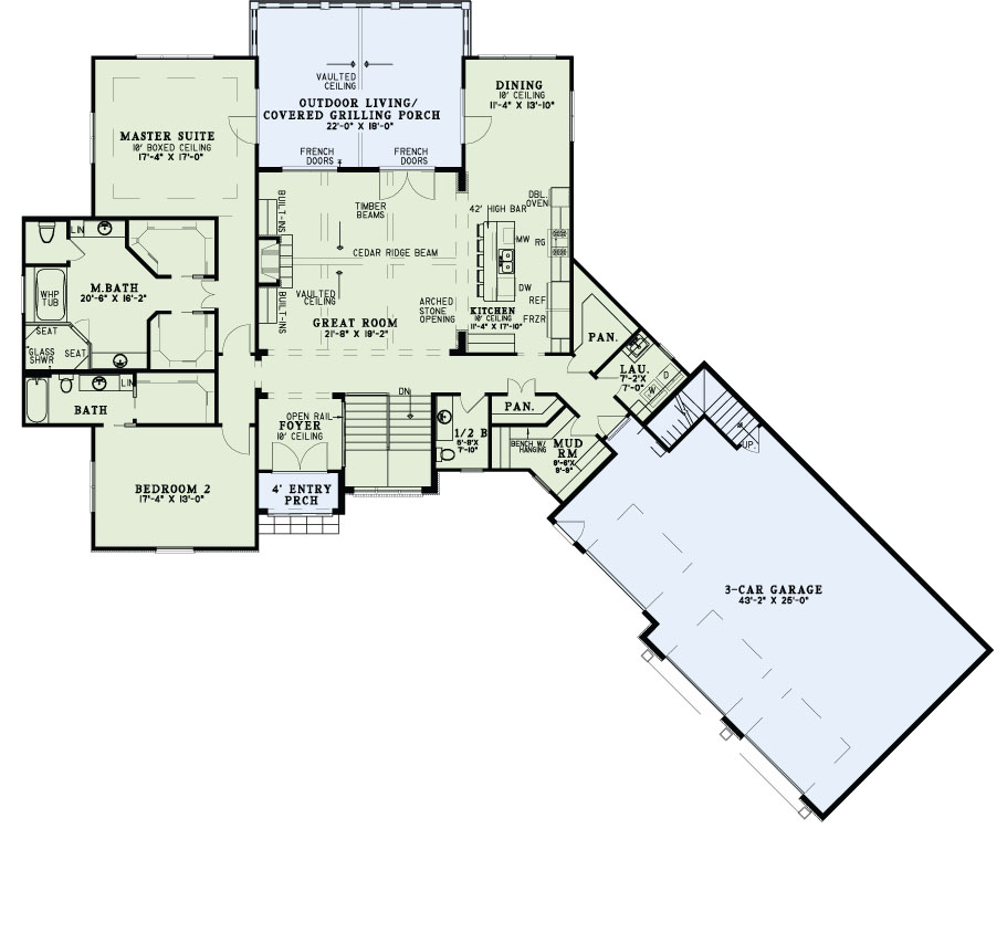 Floor Plan First Story of Country Plan #153-2037
