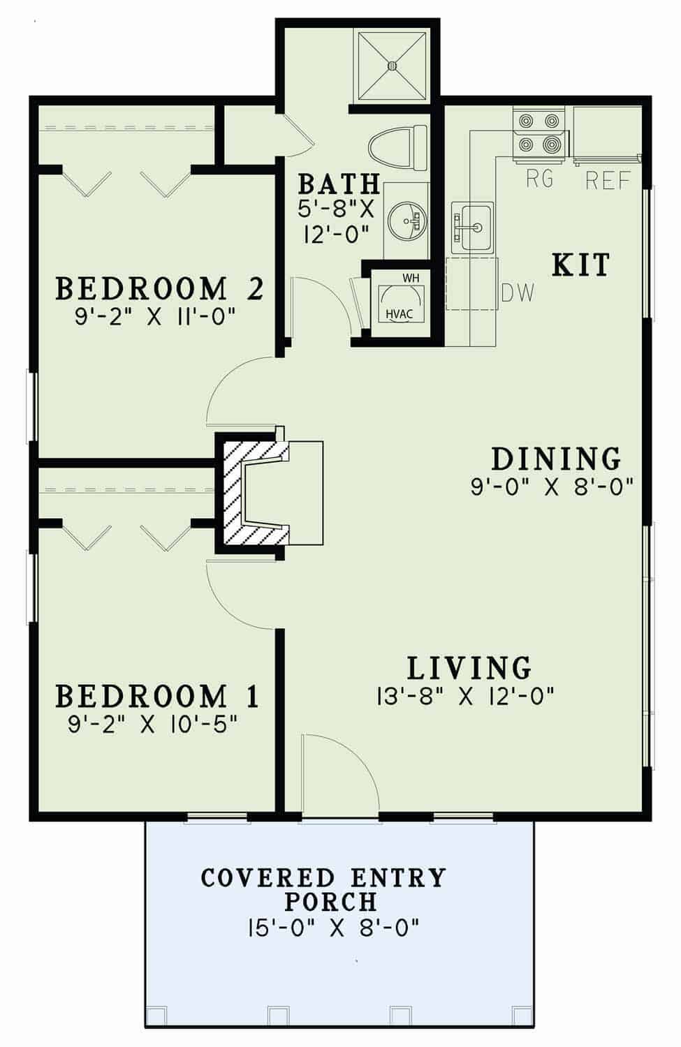 Floor Plan Main Level of Cottage Plan #153-2041