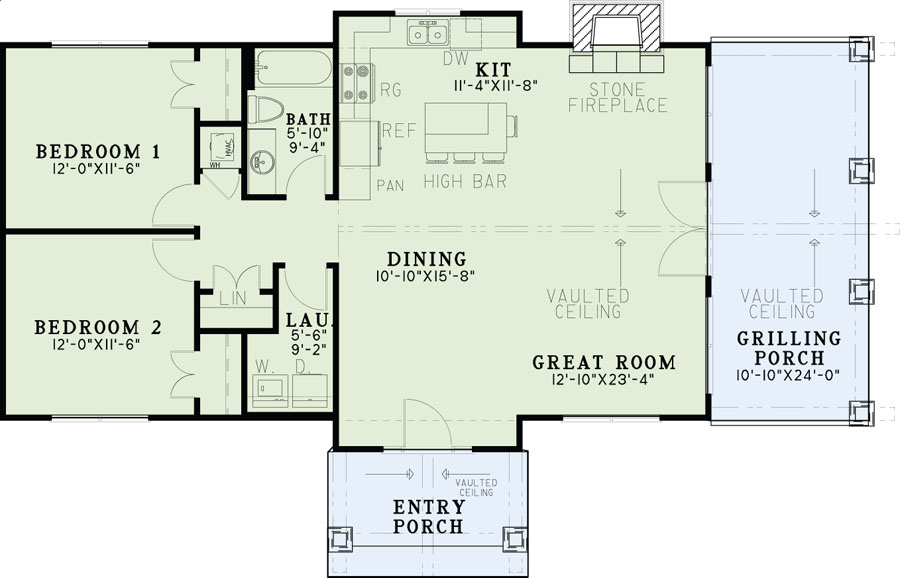 Floor Plan First Story of Ranch Plan #153-2044