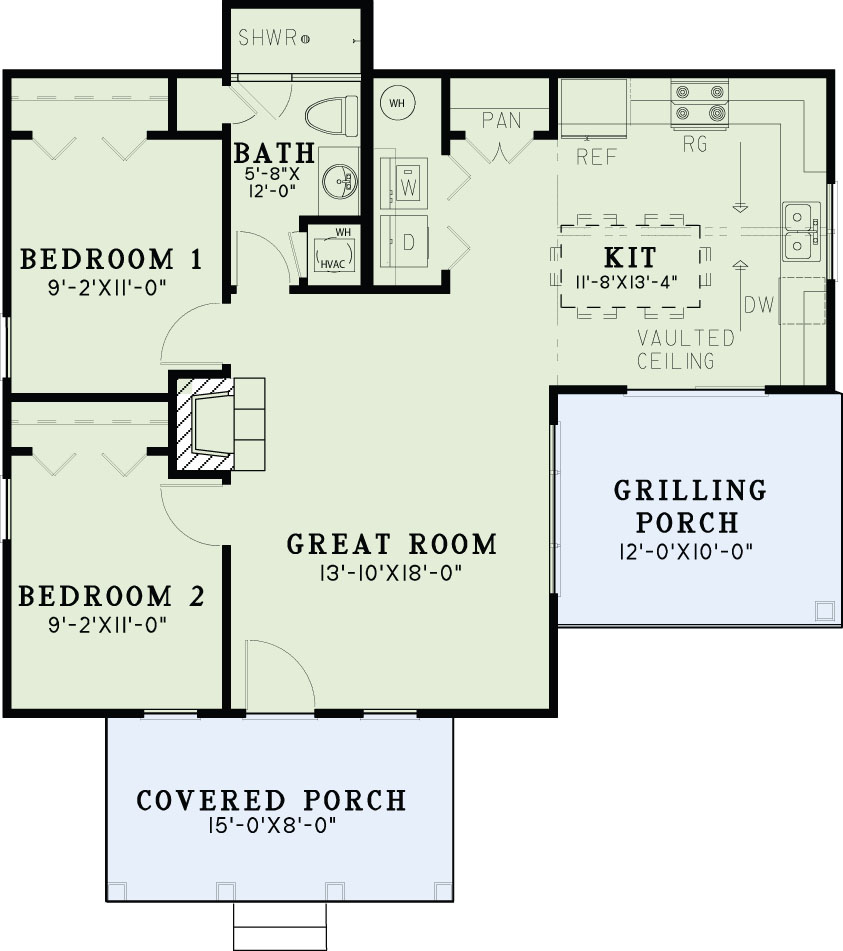 Floor Plan First Story of Small House Plans #153-2045