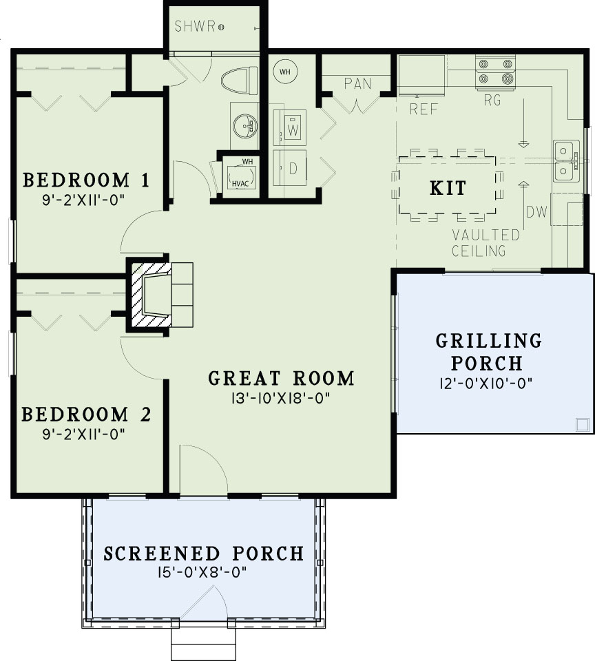 Floor Plan First Story of Cottage Plan #153-2046