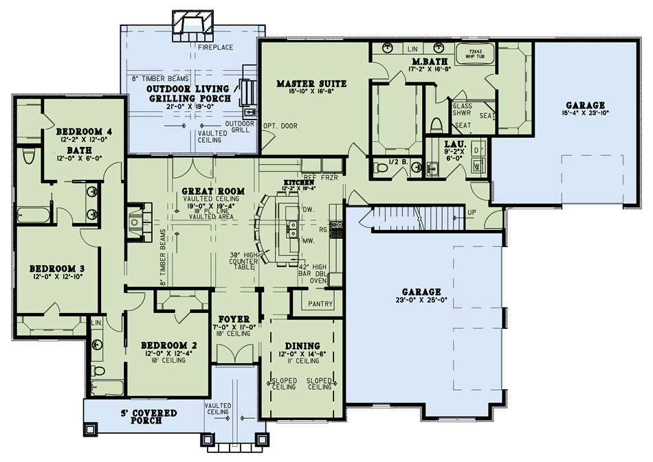 Floor Plan First Story of Country Plan #153-2064