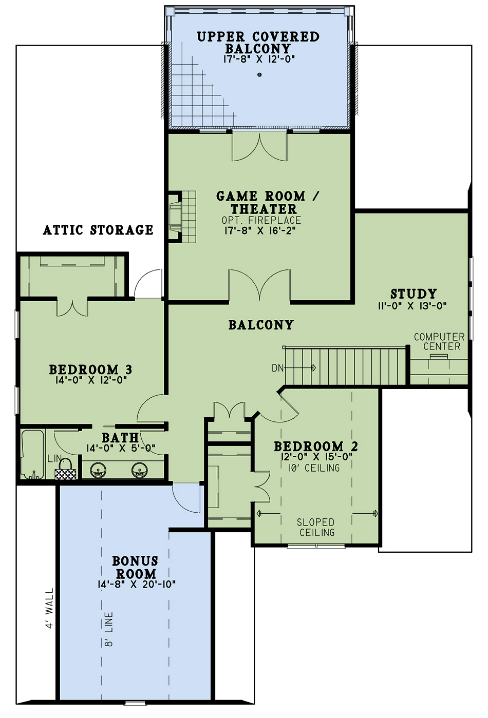 Floor Plan Second Story of European Plan #153-2065