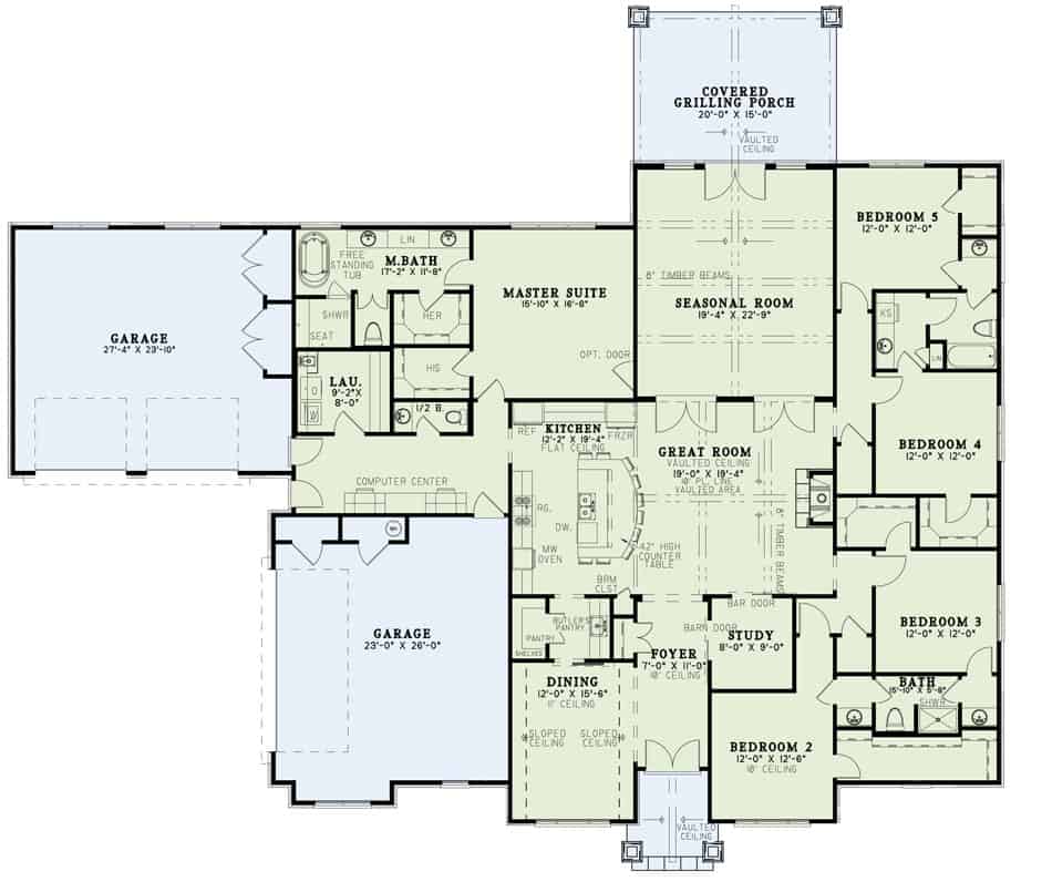 Floor Plan First Story of Southern Plan #153-2067