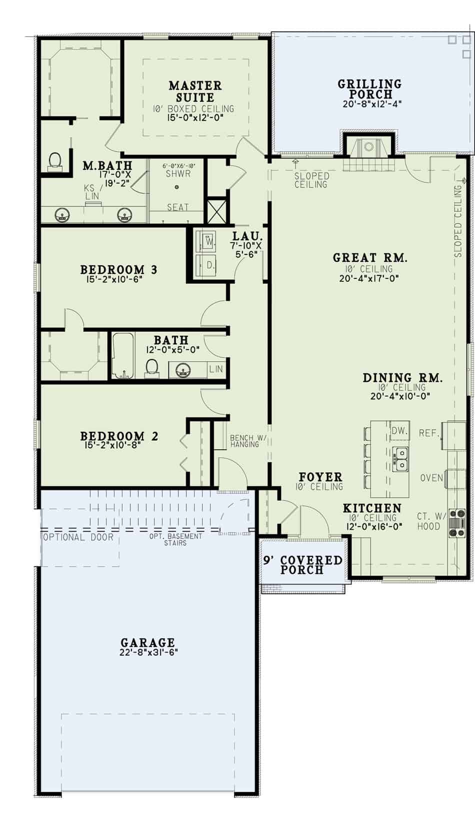 Floor Plan Main Level of Southern Plan #153-2068