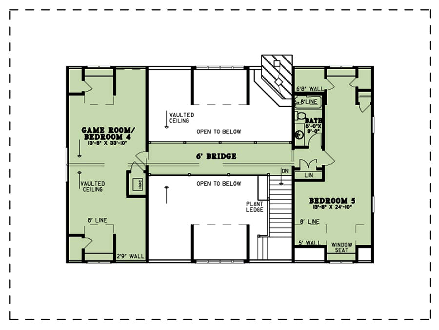 Floor Plan Second Story of Coastal Plan #153-2082