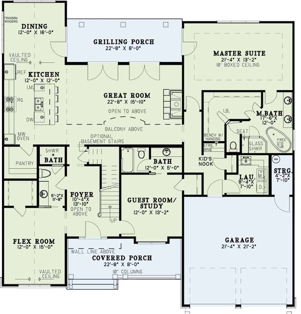 Floor Plan Main Level of Farmhouse Plan #153-2098