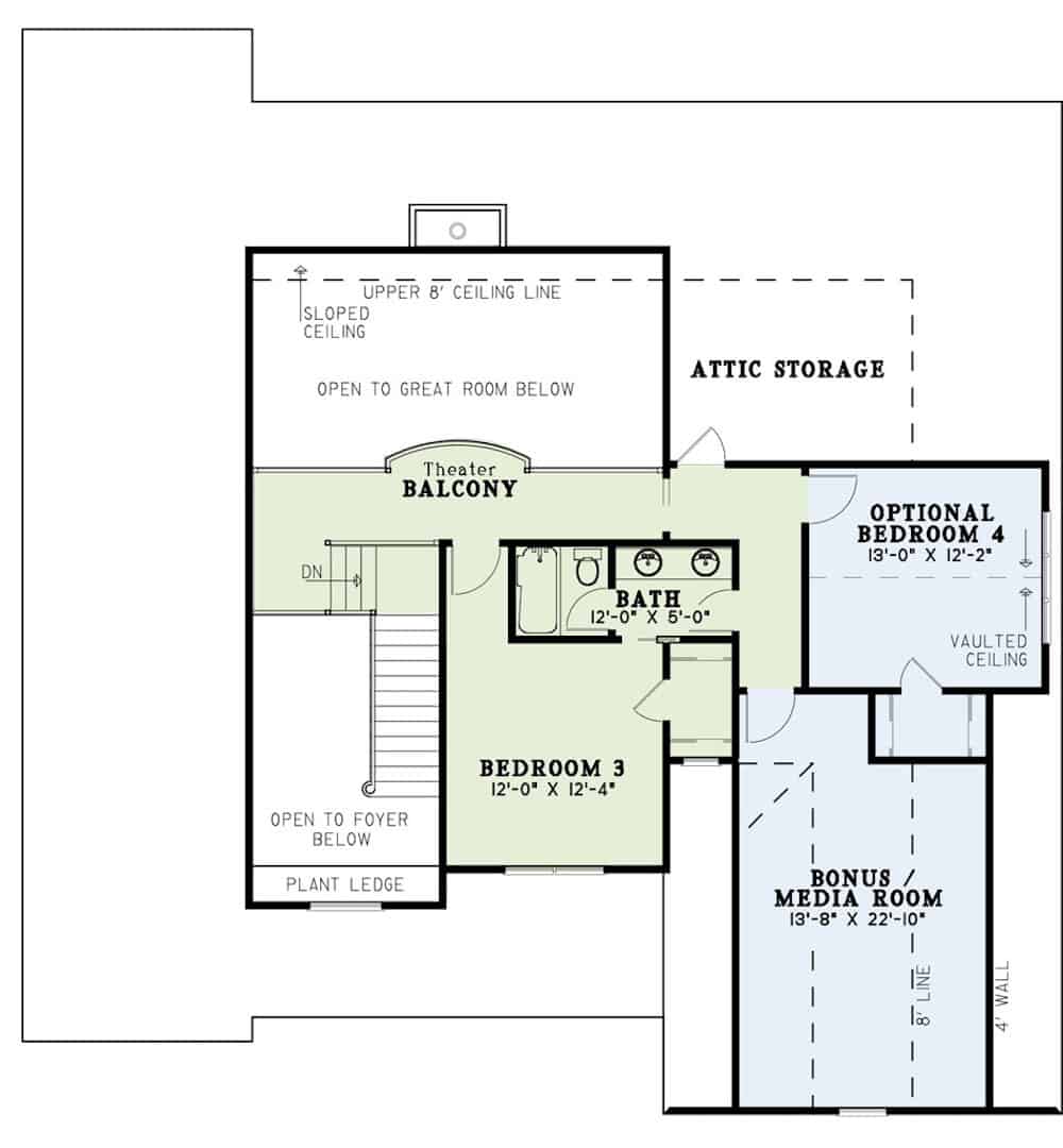 Floor Plan Upper Level of Farmhouse Plan #153-2098