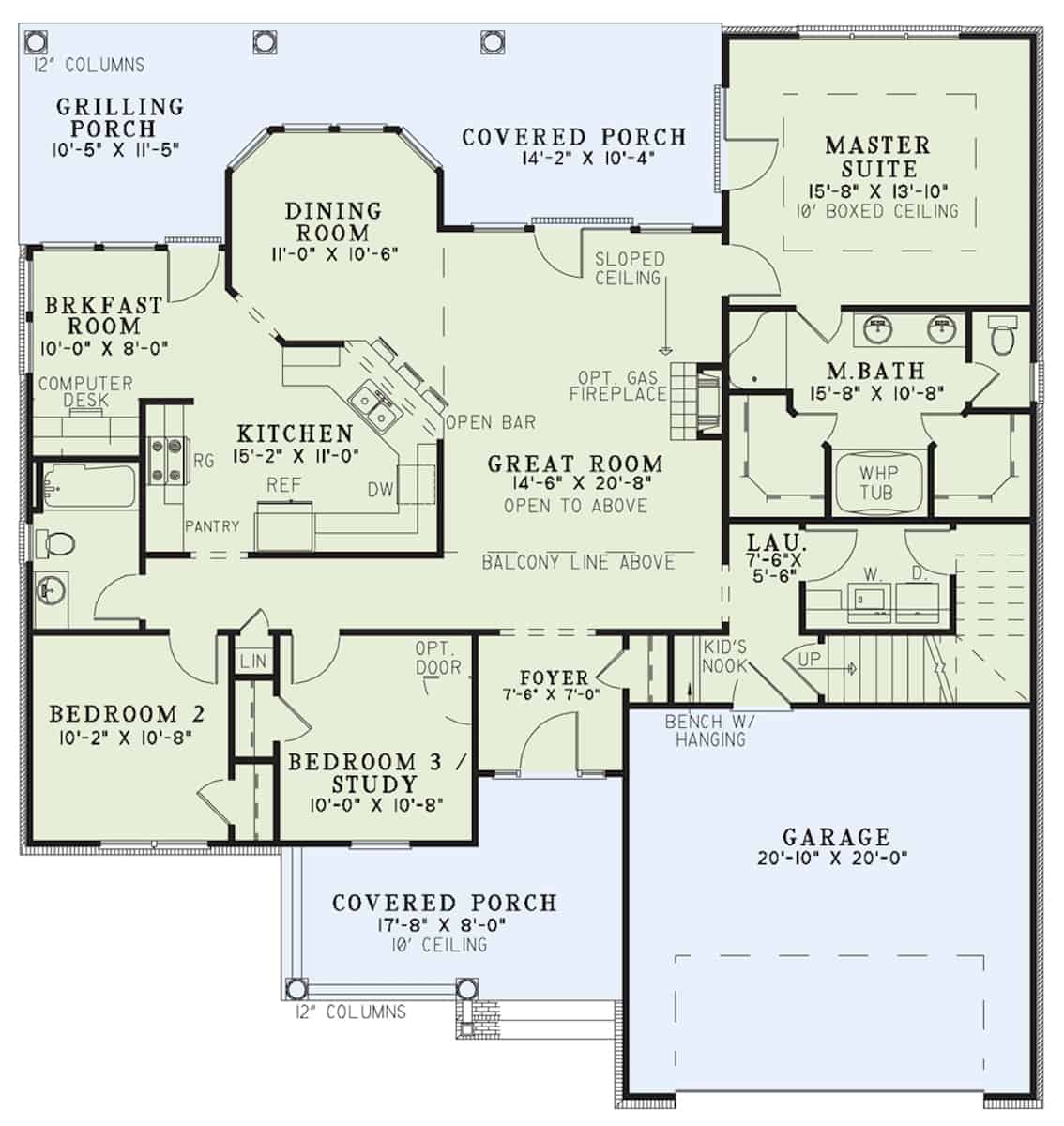 Floor Plan Main Level of Ranch Plan #153-2100