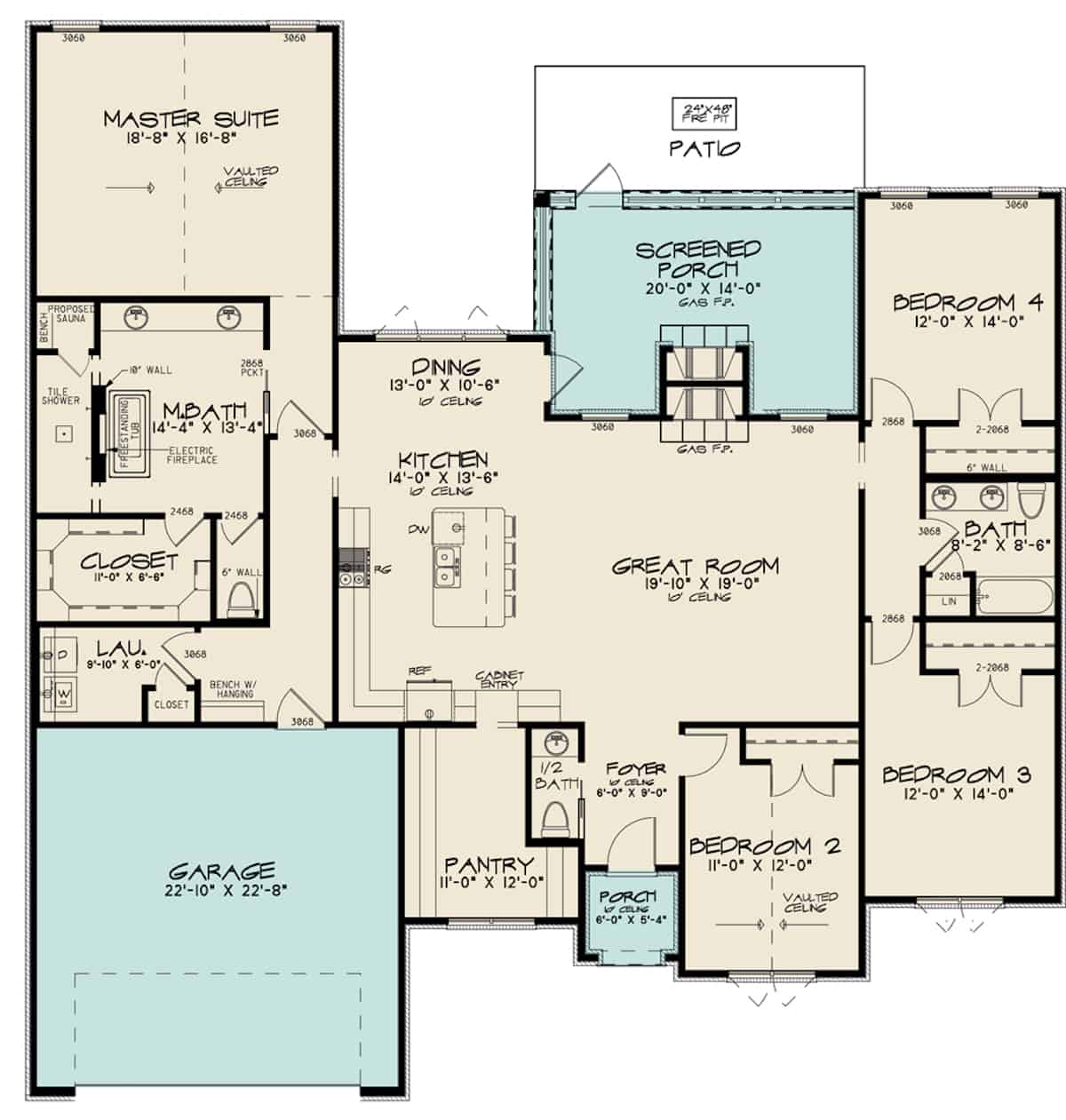 Floor Plan Main Level of European Plan #153-2101