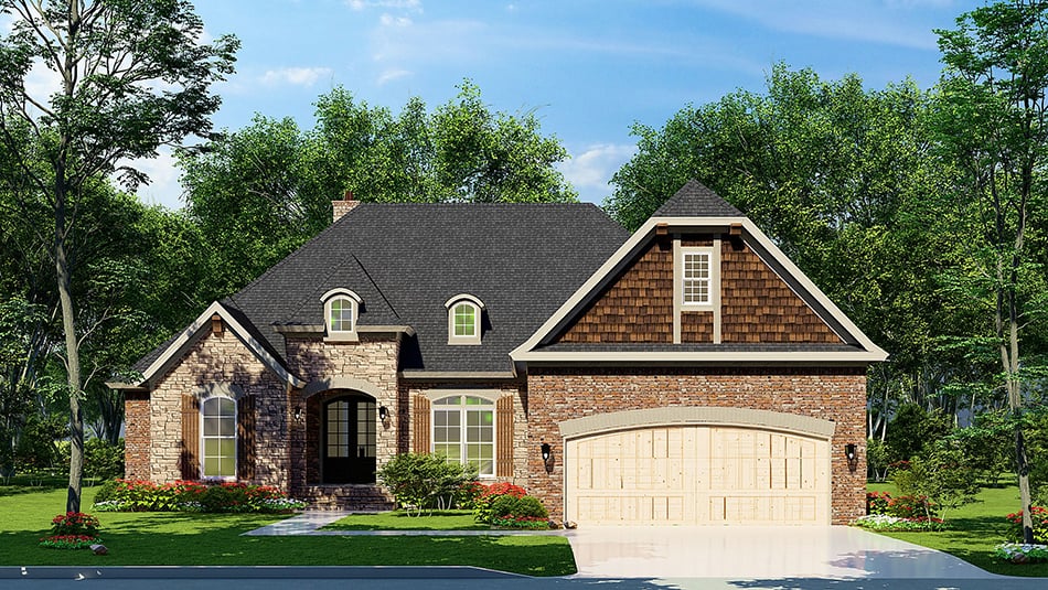 Front elevation of European home (ThePlanCollection: House Plan #153-2106)