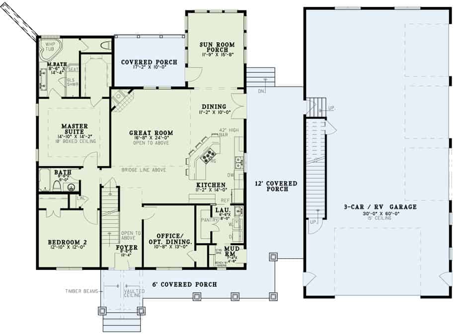 Main Level of Farmhouse Plan #153-2110