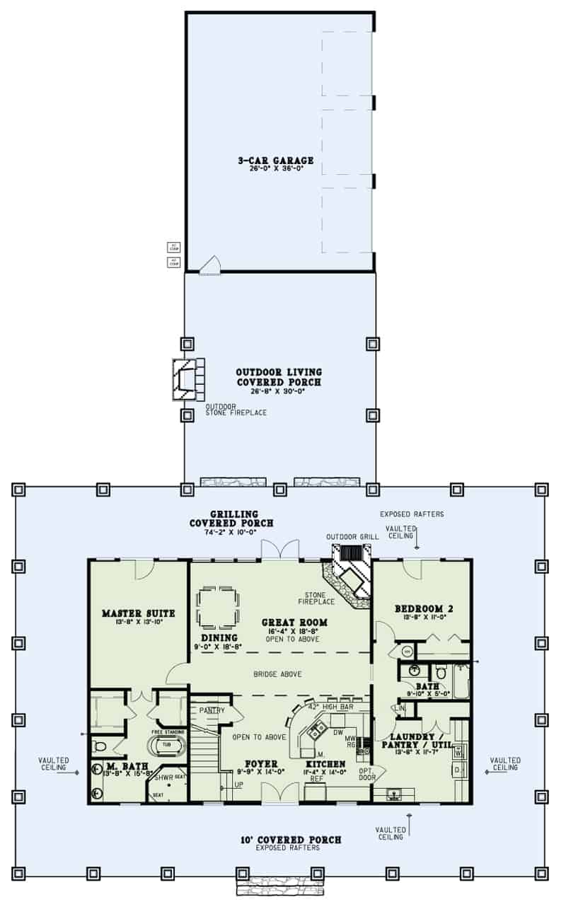 Main Level of Farmhouse Plan #153-2111