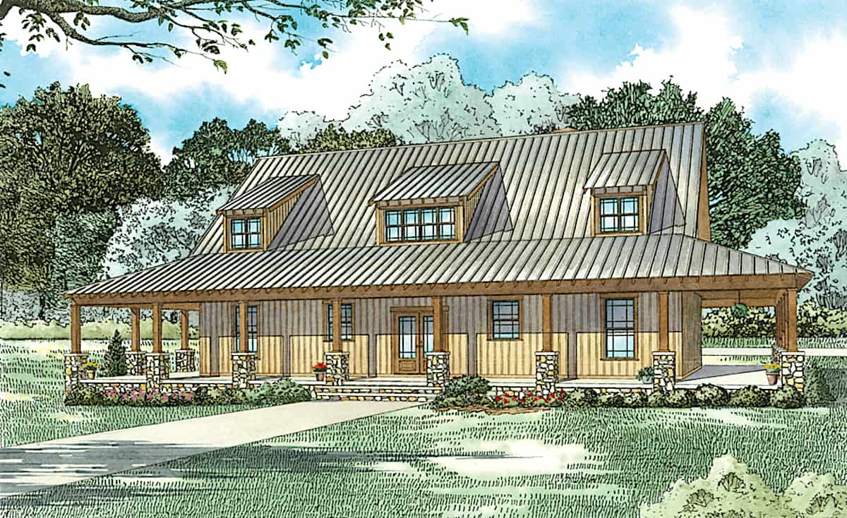 Front elevation of Farmhouse home (ThePlanCollection: House Plan #153-2111)