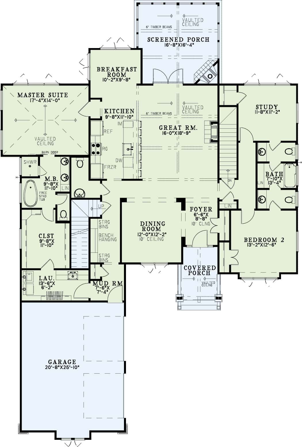 Main Level of Craftsman Plan #153-2113