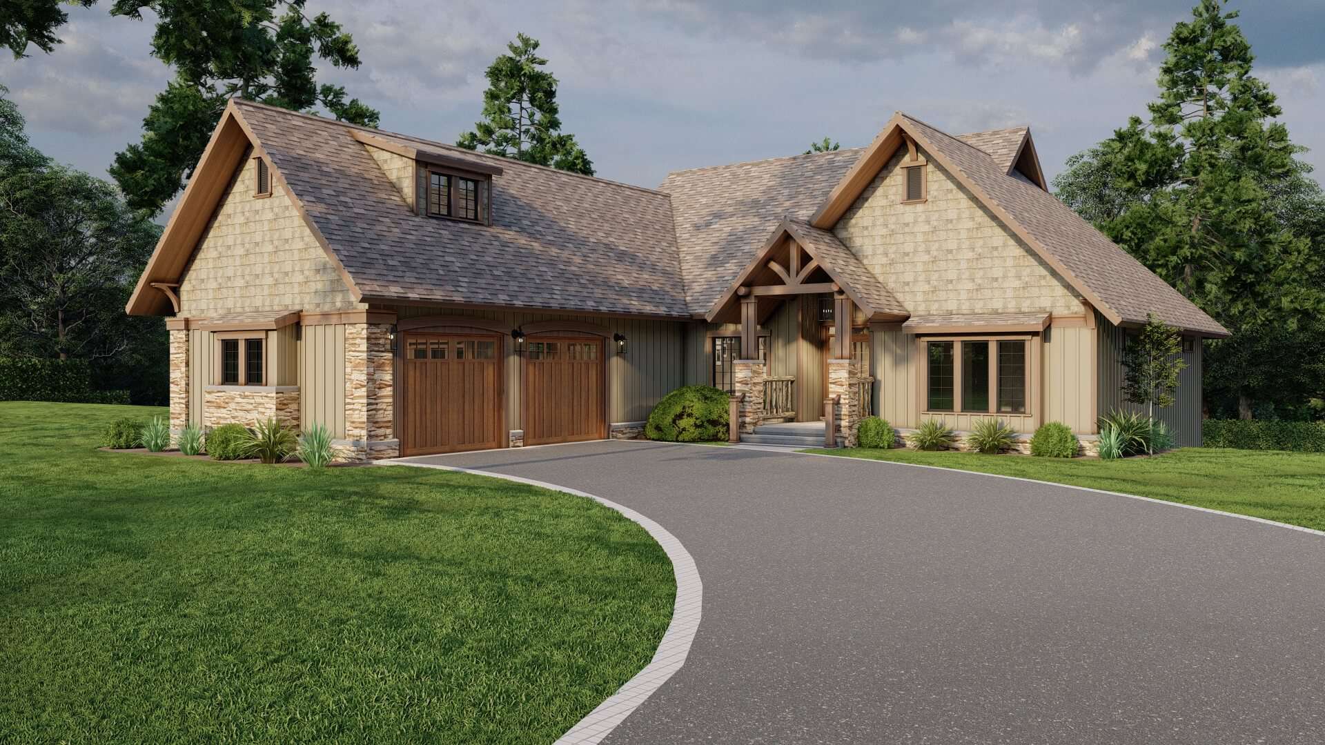Front elevation of Craftsman home (ThePlanCollection: House Plan #153-2113)