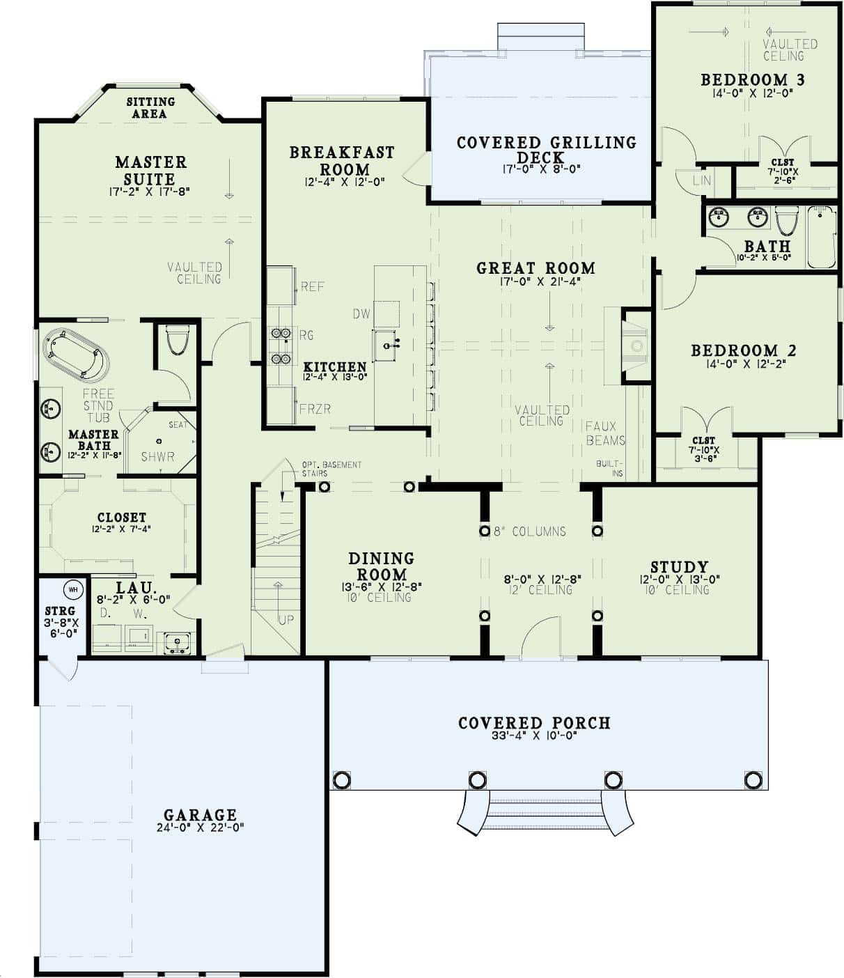 Main Level of Farmhouse Plan #153-2114