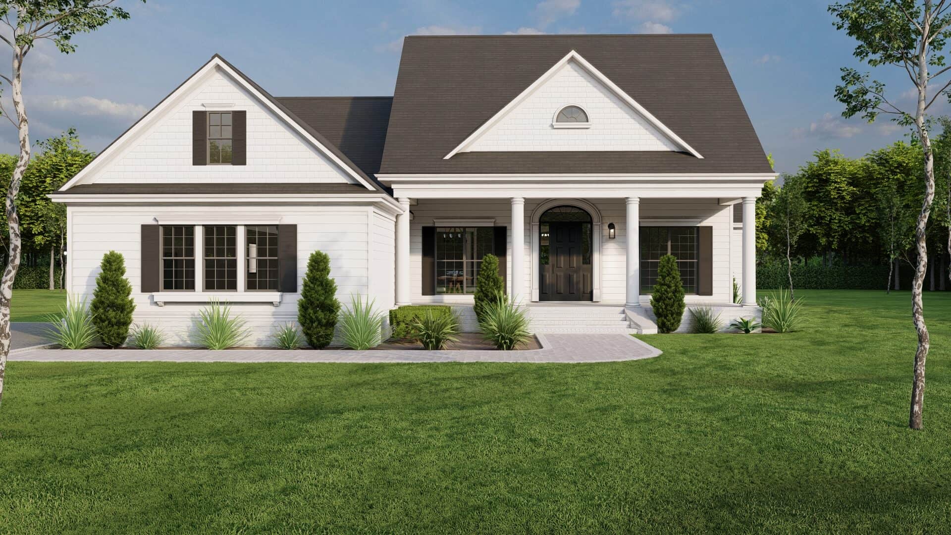Front elevation of Farmhouse home (ThePlanCollection: House Plan #153-2114)