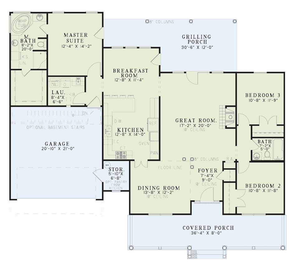 Main Level of Farmhouse Plan #153-2116