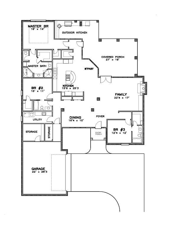Floor Plan First Story of Ranch Plan #155-1001