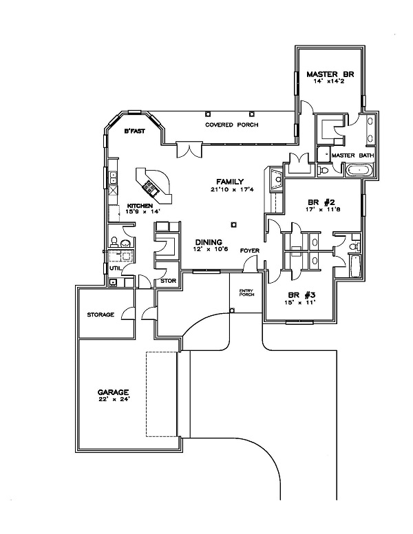 Floor Plan First Story of Ranch Plan #155-1005