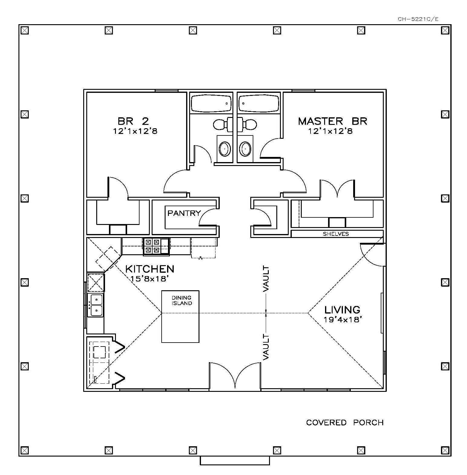Floor Plan First Story of Southern Plan #155-1009