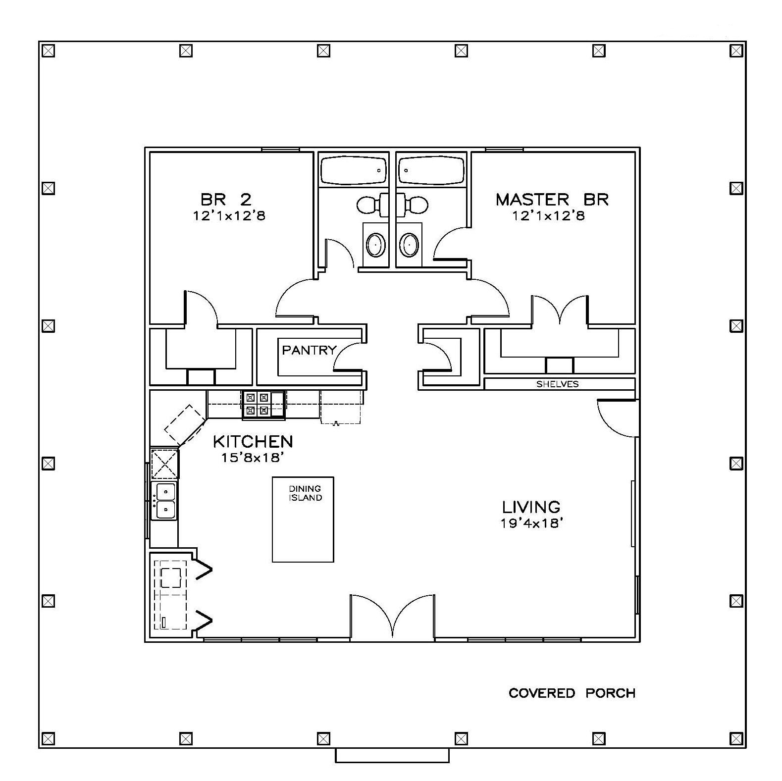 Floor Plan Main Level of Southern Plan #155-1010