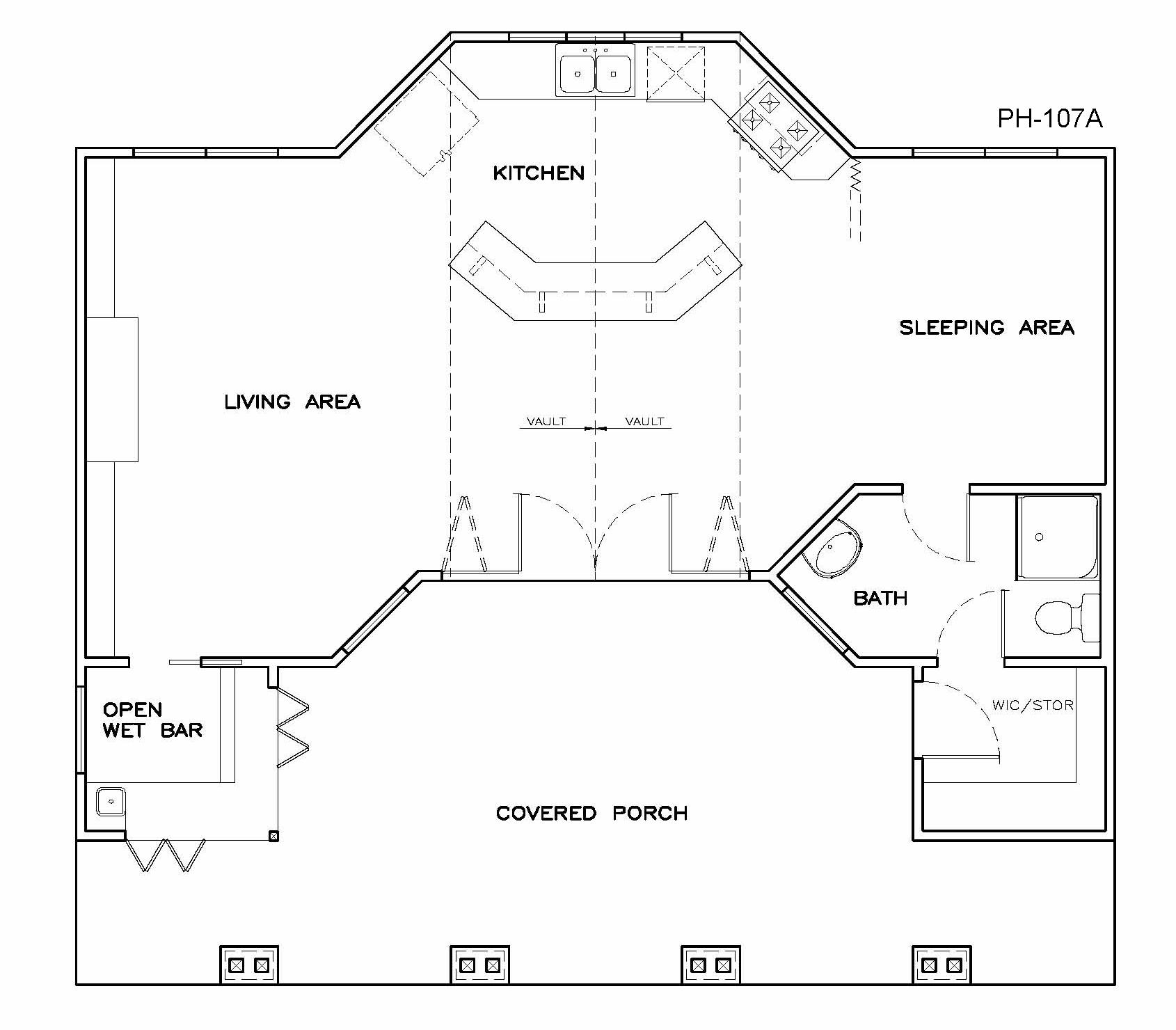 Floor Plan First Story of Vacation Homes Plan #155-1012