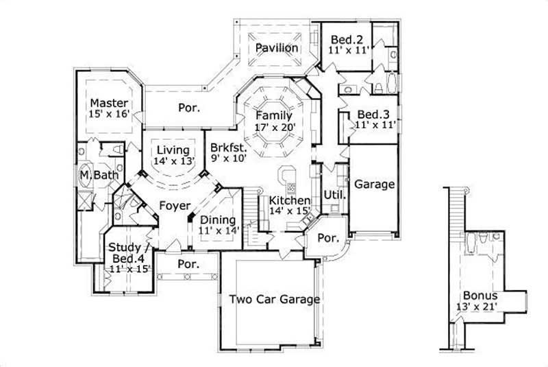 Floor Plan First Story of Country Plan #156-1000
